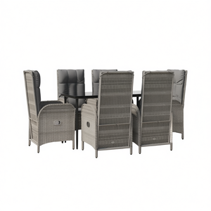 Conjunto de Comedor de Jardín de Ratán Gris para 6 Personas, Muebles de Exterior Resistentes a la Intemperie, Diseño Contemporáneo - Product Image 1