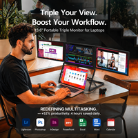Monitor Triple de 15.6 Pulgadas FHD 1080P IPS con Carcasa de Aleación de Aluminio, Contraste de 1000:1 para Portátiles, Uso Empresarial, Windows/Mac