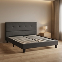 Cadre de lit rembourré économique, gris foncé, à blocs carrés uniformes, pour la location de chambres et les achats en gros
