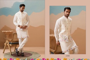 Pyjama Kurta pour hommes de qualité supérieure avec Koti en soie de viscose pour un usage décontracté et traditionnel d'Inde - Product Image 5