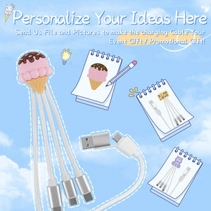 สายชาร์จ 3 in 1 ลายไอศกรีมน่ารักสำหรับฤดูร้อน สายถักแบบ Micro Type-C สำหรับโทรศัพท์ แท็บเล็ต ชาร์จได้หลายพอร์ต พกพาสะดวก - Product Image 2