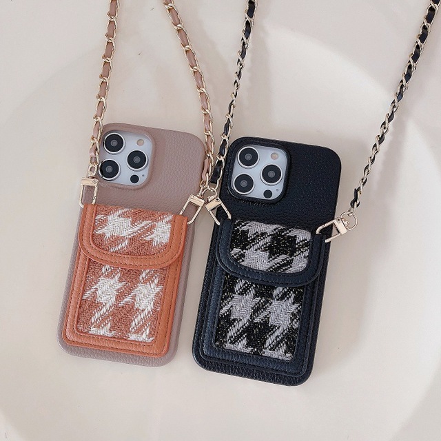 High Quality PU Leather Lanyard Crossbody Strap Cloth Purse Bag Phone Case for iphone 11 12 13 14 15 Plus Pro Max