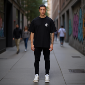 Camiseta Negra Extra Grande Personalizada para Hombre, 100% Algodón, 220 g/m², Cuello Redondo, Manga Corta, Corte Holgado, Estilo Urbano Informal - Product Image 2