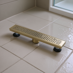 Drain de douche linéaire 12 pouces motif quadratique en acier inoxydable brossé avec filtre à cheveux amovible pour salle de bain - Product Image 2