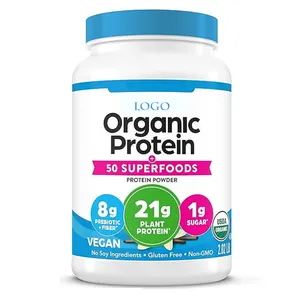 Protein organik superfood bubuk Protein Vegan berbasis tanaman serat vitamin tanpa Gluten Susu kedelai atau ditambahkan gula Non GMO