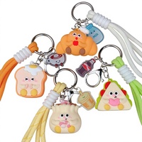 Porte-clés en PVC mignon en forme de petit-déjeuner simulé (œuf frit et toast), petit pendentif, breloque de sac à dos de dessin animé, chaîne à suspendre, petit cadeau