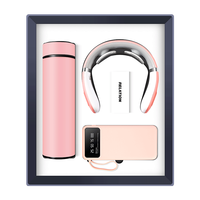 Set Hadiah Bisnis Korporat Promosi Mewah Logo Kustom 3-in-1 Termos Power Bank 10000mAh Flask Vakum Pijat Leher