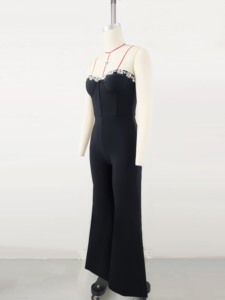 JB2284 tute alla moda per donna senza spalline con strass nero gamba larga <span class=keywords><strong>tuta</strong></span> lunga <span class=keywords><strong>elegante</strong></span> fasciatura - Product Image 5