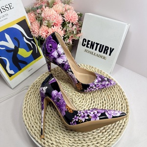 12CM 10CM 8CM Red Flower Women Shoes 2024 Plus Size <b>Pointed</b> <b>Toe</b> Stilettos Fashion Pumps High Heels - Product Image 4