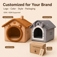 Maison pour chat semi-fermée OEM, chaude pour l'hiver, pliable, détachable, lavable, respirante, confortable, en peluche douce, pour l'intérieur