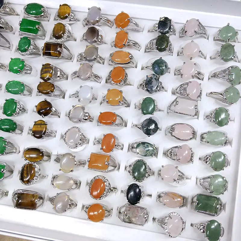 100 pièces/boîte mélanger les couleurs bijoux fins bagues Boutique bijoux pierres précieuses Agate pierre oeil de tigre anneau en gros