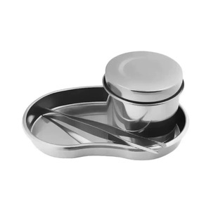 Bandeja de esterilización de acero inoxidable Jinggemera con taza y pinzas para productos de algodón médico 100g - Product Image 1