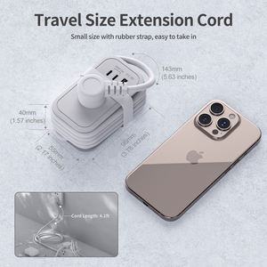 Multipresa da Viaggio con Porte USB-C PD, 2 Prese e 3 Porte USB, Piccola Protezione da Sovratensioni con Cavo di Prolunga Corto da 1,5m Retrattile - Product Image 4
