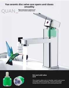 Grifo de Lavabo de Cerámica de Alta Calidad <span class=keywords><strong>Branz</strong></span>, con Base de Acero Inoxidable, Control Dual de Agua Fría/Caliente, para Baño - Product Image 6