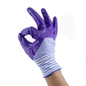 Durable U3 Gloves 13G White And Blue Polyester Dipped Purple Safety Nitrile Gloves For Industrial Work