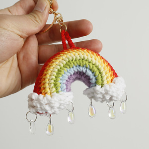 Nuevo llavero tejido a mano de gota de lluvia de arcoíris, colgante de arcoíris de ganchillo de lana, bolso terminado, decoración colgante - Product Image 6