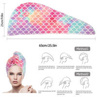Serviette de séchage des cheveux en microfibre à vente chaude, super absorbante, séchage rapide, serviette de cheveux enveloppante, style tendance, serviette de cheveux sirène, chapeau de cheveux