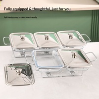 Meilleures ventes : Réchaud de buffet rectangulaire en verre avec cadre en fer, deux/trois compartiments, couleur argent, chauffage à l'alcool pour aliments