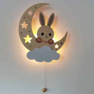 Lámpara de Pared de Madera con Forma de Conejito, Decoración de Pared para Habitación Infantil con Luz LED, Lámpara de Pared Decorativa con Forma de Conejo, Funciona con Pilas AA, Decoración de Pared para Habitación Infantil - Product Image 4