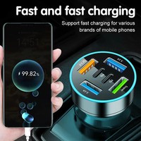 Cargador de Coche de 250W con 5 Puertos, Carga Rápida PD QC3.0, Adaptador de Cargador de Teléfono USB C para Coche con Indicador de Voltaje para iPhone, Samsung, Huawei, Xiaomi