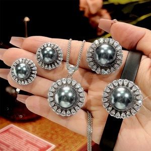 Elegant Eco-friendly Copper 16-12mm Grey Pearl Necklace <b>Earrings</b> Bracelet Ring 4 Piece Jewelry <b>Sets</b> for Women Daily Elegance - Product Image 2