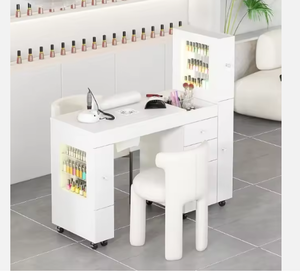 ชุดโต๊ะทำเล็บและเก้าอี้ไม้สีขาวทันสมัย โต๊ะทำเล็บสีชมพูหรูหราแบบเดี่ยวสำหรับร้านเสริมสวย มีจำหน่าย - Product Image 1