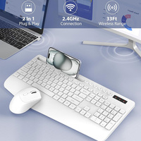 Combo de Teclado y Ratón Ergonómico Inalámbrico de 2.4G, Reposamuñecas de Tamaño Completo, Soporte para Teléfono, Modo de Reposo, Teclado Silencioso