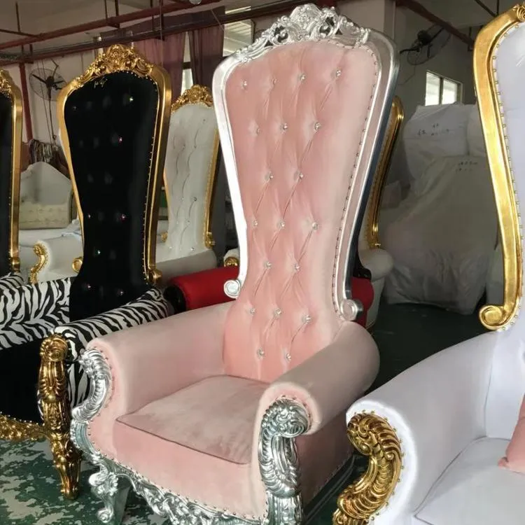 Kraliyet kral ve kraliçe taht sandalye lüks ahşap taht sandalyeler düğün için