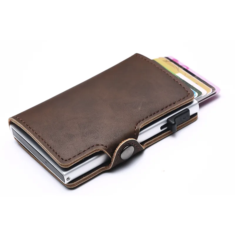 Multifunction Design Wallet PU Leather RFID Credit Card Holder Aluminum Box Card Case for Travel Vintage Purses