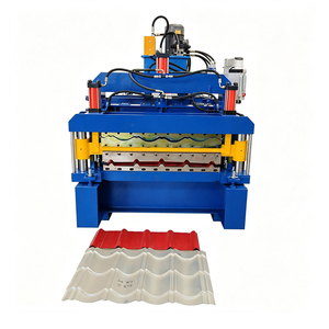 Machine de formage à rouleaux double couche pour tuiles émaillées et tôles de toiture trapézoïdales, découpe hydraulique PLC - Product Image 1