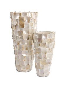 ที่ขายดีที่สุดโมเดิร์นโต๊ะแจกันตกแต่ง Handmade Mop แผ่นแจกันหวาย Urn แจกันกระถางดอกไม้ OEM ออกแบบและแพคเกจ - Product Image 4