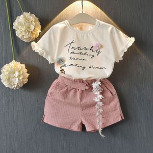 Wholesale Clothing Girl Kids Lace Letters Flowers Shirt Models Custom Baby Pure Color <b>Pants</b> Made in China - Product Image 1