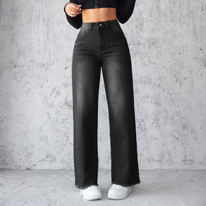 Jeans a <span class=keywords><strong>Vita</strong></span> <span class=keywords><strong>Alta</strong></span> da <span class=keywords><strong>Donna</strong></span>, <span class=keywords><strong>Pantaloni</strong></span> Larghi in Denim, Gamba Dritta - Product Image 3