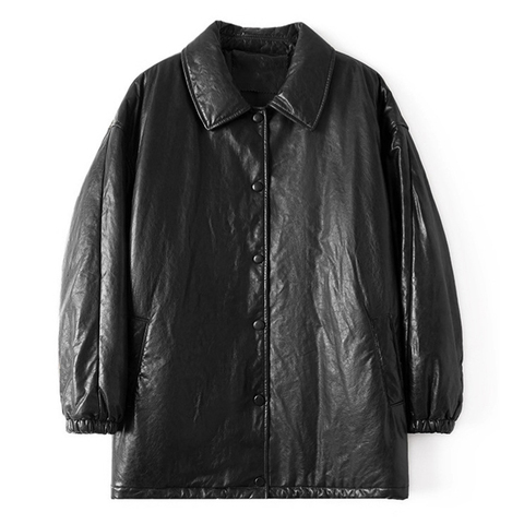533 New Style Oil-wax Tanned Matte Sheepskin Oversized Goose Down Coat for Women