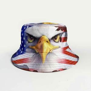 イーグルパターンスタイルフィッシャーマンアメリカ国旗ホワイトヘッド海彫刻バケットメンズアウトドアサンシェード日焼け止め帽子 - Product Image 2