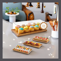 Plateau de présentation rectangulaire en bois d'acacia avec couvercle en acrylique pour gâteaux et charcuteries, 15 po x 6,25 po, emballé en boîte