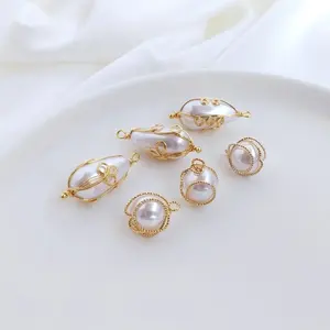 Creazione di gioielli fai da te elegante placcatura in oro 14K placcato filo di ottone avvolto ciondolo con perline di perle bianche fantasia per bracciali con collana