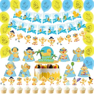 Umiss ورقة بطة عيد ميلاد سعيد راية ، كعكة القبعات العالية ، مخصص اللثي البالونات للأطفال حزب طفل زينة الحمام لوازم