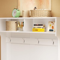 Porte-manteau moderne blanc 3 en 1, organisateur d'entrée, rangement à chaussures et banc avec crochets de porte de grange, étagères réglables