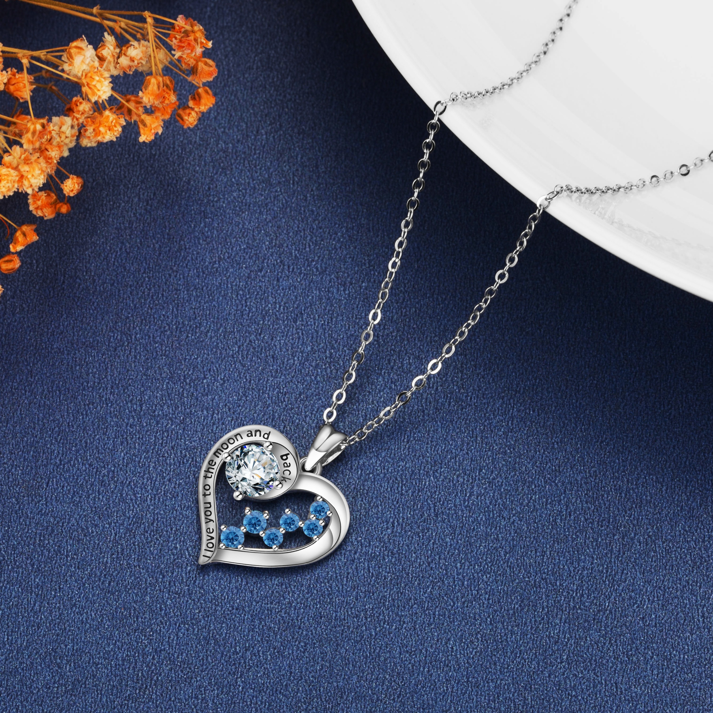 925 de corazón de plata esterlina te amo a la Luna y vuelta COLLAR COLGANTE