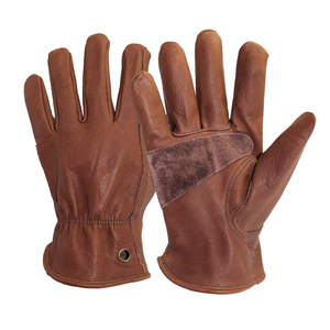 Gants de travail en cuir de vachette robuste et durable, couleur marron, texture grainée, pour tondeuse à gazon. - Product Image 1