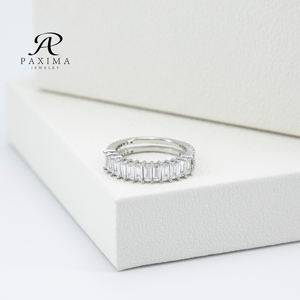 Bijoux Paxima Tendance innovante Conception Clôture Empilée Rectangulaire Coupe Zircon Synthétique 925 Argent Rh Plaqué Anneau Semi-Éternel - Product Image 3