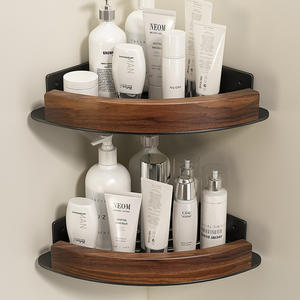 Estante de esquina para baño de nogal, forma triangular, estante de almacenamiento duradero para gel de ducha en el tocador - Product Image 4