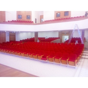 เก้าอี้โรงละคร ฐานไม้ โครงเหล็ก สีแดง แบบเรียงแถว เฟอร์นิเจอร์หอประชุม ใช้ในโรงแรม โรงเรียน - Product Image 4
