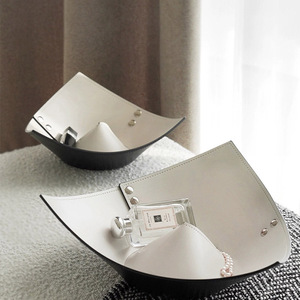 Modern minimalist luxury color-blocked jewelry storage tray, <b>vanity</b> <b>box</b>, PU leather miscellaneous items storage <b>box</b>, entryway - Product Image 2