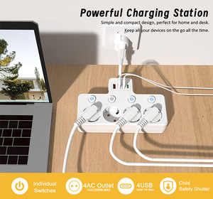 Quốc tế Power Strip với 4 AC 3 <span class=keywords><strong>USB</strong></span> 1 <span class=keywords><strong>USB</strong></span> C Port 250V 10A phổ Tường Gắn kết thiết kế EU cắm phổ <span class=keywords><strong>USB</strong></span> Hub - Product Image 3