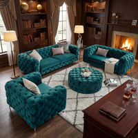 Ensemble de canapés de bureau en velours bleu sarcelle capitonnés, mobilier professionnel pour environnement professionnel avec éclairage d'ambiance doux