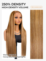 Perruque Lace Front 13x4 en Cheveux Humains Lisses Soyeux, Forme M, Sans Colle, HD, Blond Miel avec Mèches, Mini Nœuds Pré-Pluckés, Petite Taille