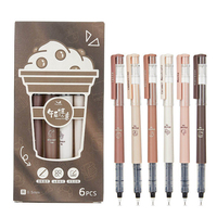Lot de 6 stylos à bille liquides esthétiques sur le thème du café, pointe fine 0,5 mm, encre gel noire, pour l'école, le bureau et les fournitures d'écriture