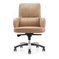Chaise de bureau exécutive à dossier moyen en cuir PU beige, chaise de direction, chaise de conférence avec base en aluminium poli